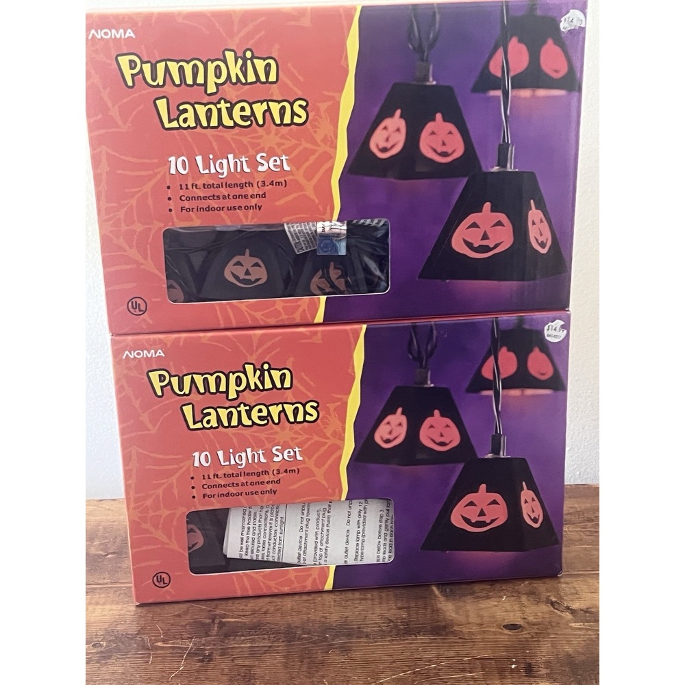 2 Boxes 1990s Noma PATIO PARTY Pumpkins Lanterns Lights Set NEW Open Box Vintage